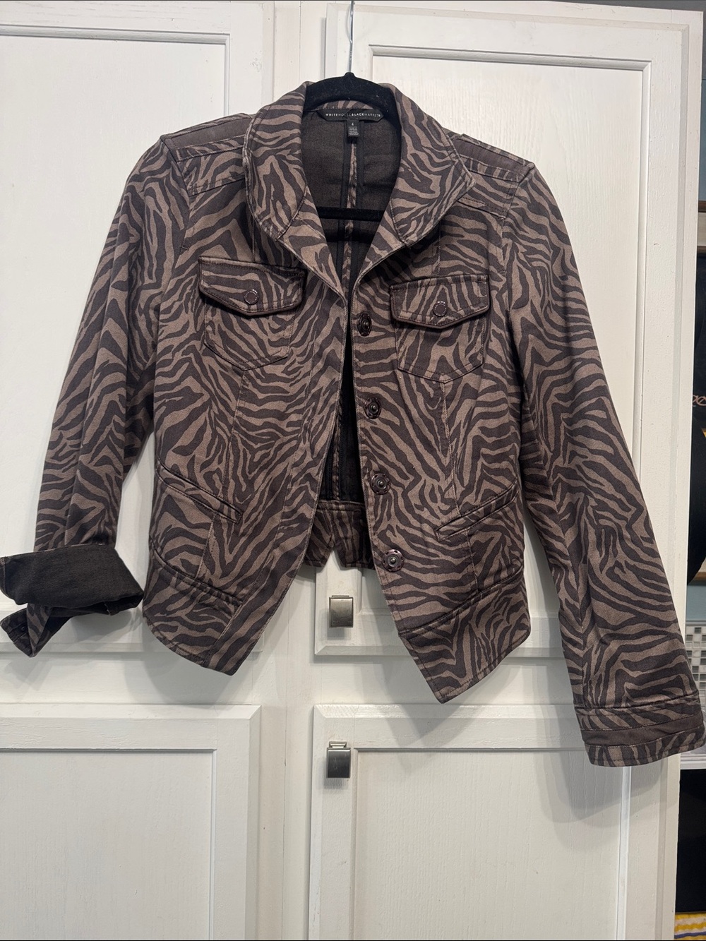 White House Black Market Zebra-Print Jacket in Taupe and Black